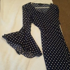 Bell sleeved polka dotted dress